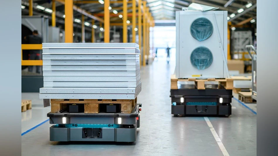 The safety features of the MiR1350 and MiR600 AMRs are now certified to ISO 13849-1 standards by the international  third-party TÜV Rheinland inspection and testing body.