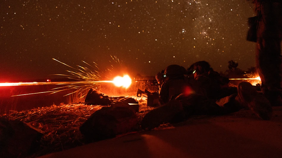 Marines with Combat Logistics Company Alpha, Combat Logistics Battalion 1 (Reinforced), Marine Rotational Force – Darwin 23, fire an M240B medium machine gun at Mount Bundey Training Area, Australia, Aug. 15, 2023.