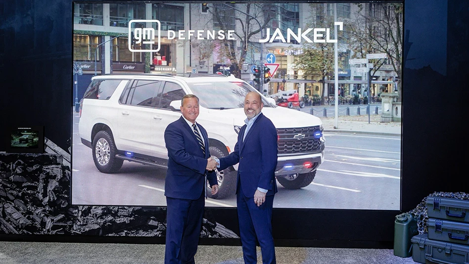 GM Defense President Steve duMont (left) and Jankel Chairman Andrew Jankel announce collaboration