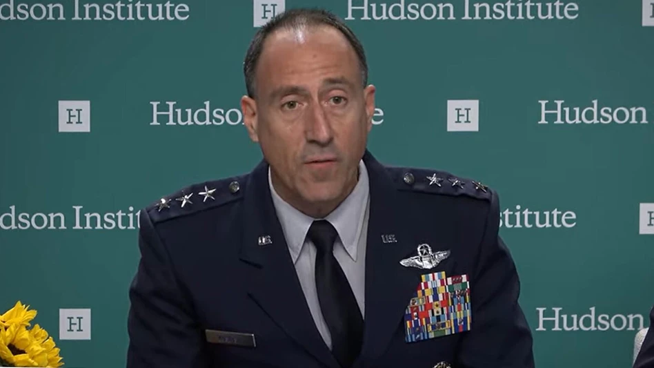 Air Force Lt. Gen. Leonard J. Kosinski, Joint Staff logistics director, speaks at the Hudson Institute in Washington, D.C., Feb. 28, 2024.
