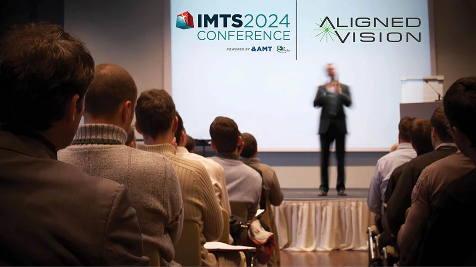 Screen displaying logos for IMTS 2024 and Aligned Vision