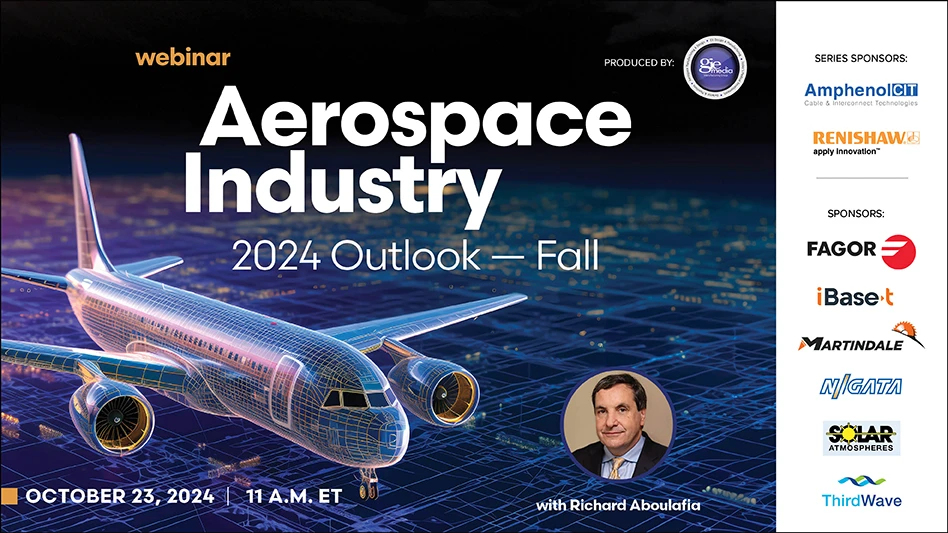 Banner image with an airplane and the words Aerospace Industry 2024 Outlook - Fall